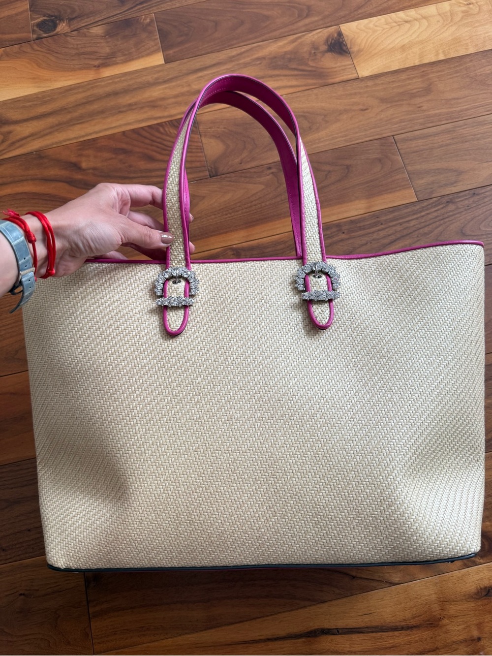NEW ( NWOT) 🌸 Jimmy choo raffia tote with crystal details
